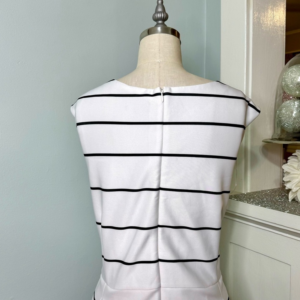 Lane Bryant White Scuba Striped Fit & Flare Dress Party Career Office Casual 26 - Picture 9 of 11